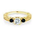 thumbnail image 2 of Gem Stone King 0.83 Ct Round Sky Blue Aquamarine Black Onyx 18K Yellow Gold Plated Silver Ring (Size 5), 2 of 4