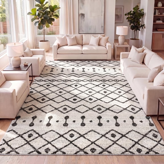 JONATHAN Y MOROCCAN HYPE 5 x 8 Area Rug, Aksil Moroccan Beni Souk - Cream/Black, MOH208A-5