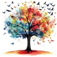thumbnail image 1 of Adhesivos de pared, acuarela, árbol, color otoño, PVC, 56 x 83 cm, 1 of 3