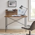 thumbnail image 2 of Walker Edison Small Slatted Wood Laptop Computer Writing Desk Home Office Workstation, 42 Inch, Rustic Oak, 2 of 5