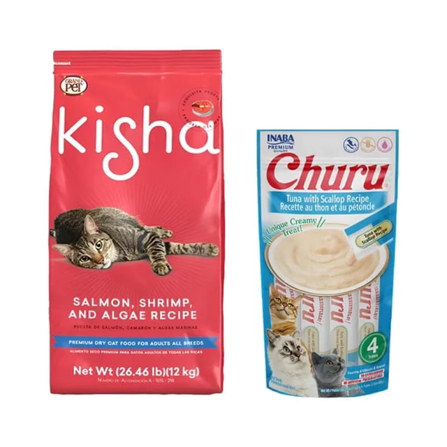 KISHA 12 KG + Churu Atún con Vieira Sobre con 4 Tubos