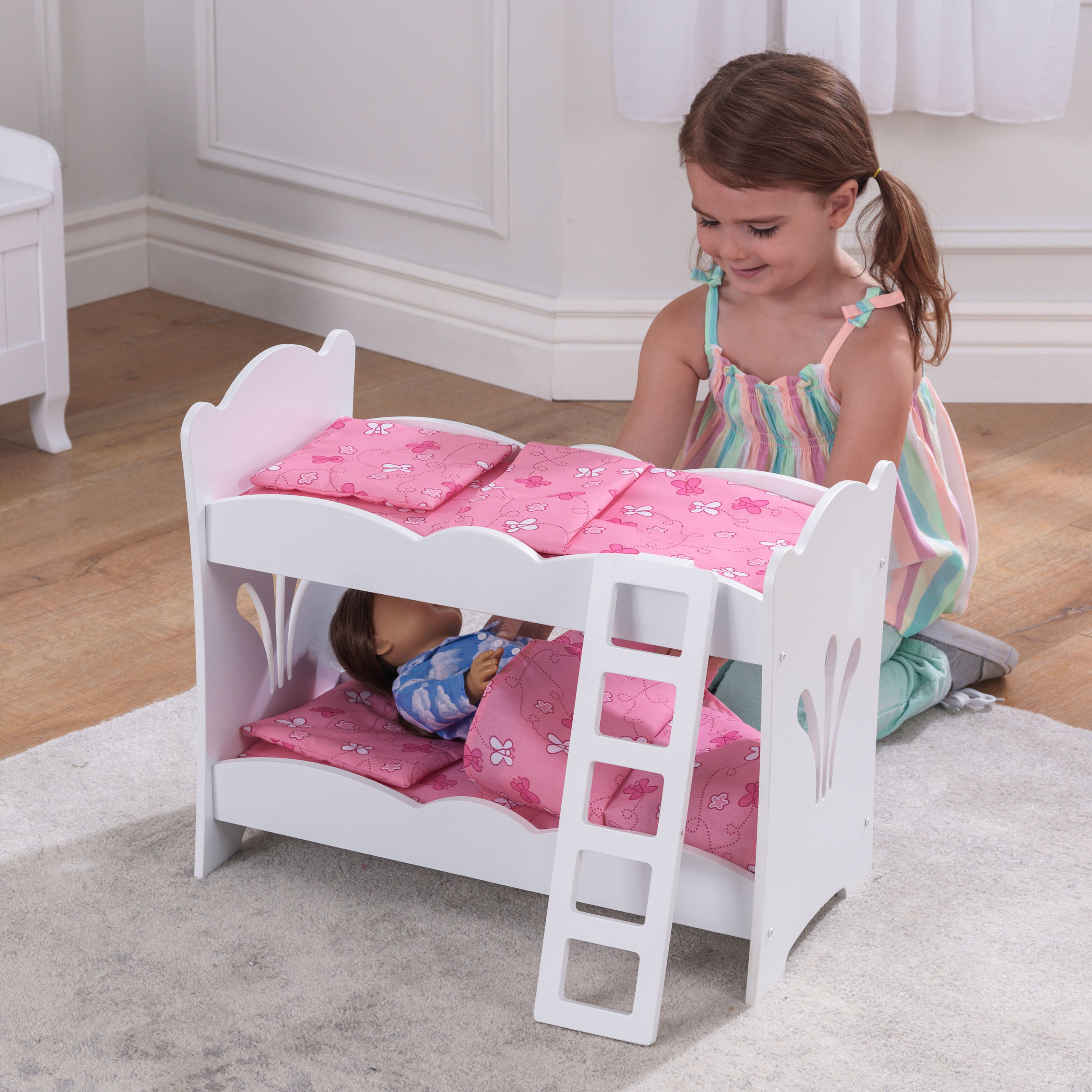 NEW WOODEN BUNK BED COT CRIB DOLLS TOY WITH BEDDING SET SALE 20%OFF 
