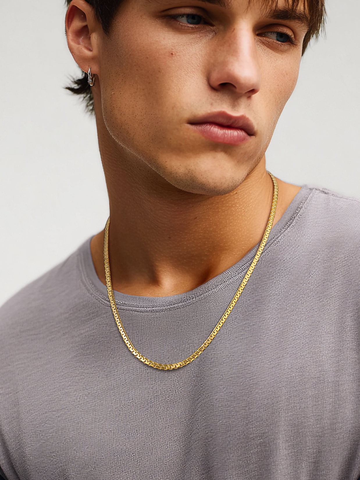ChainsProMax Gold Plated Flat Box Chain for Men Necklace Stainless Steel 26inch 4mm Hip Hop Jewelry