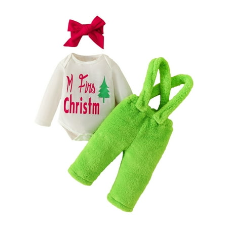 

JIEU Kids Outfit Soft Cotton Warm Crewneck Long Sleeved Christmas Tree Alphabet Hoodie + Green Furry Bib Pants + Headband for Boys Or Girls Christmas Outfits Fit Party Outdoor Wear