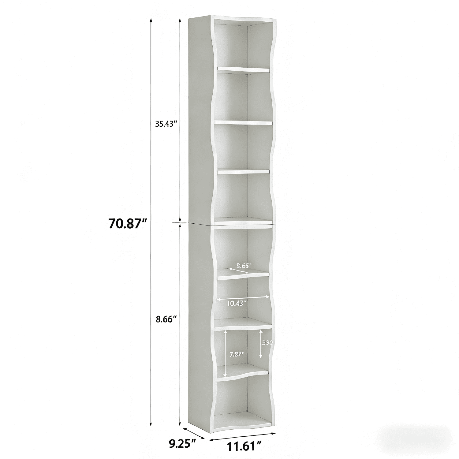 Bapipro 71" Tall Narrow Bookshelf, 8 Tier Corner Bookcase for Small Space, Floor Standing Storage Rack, Display Shelf Organizer for Bedroom, Living Room, White