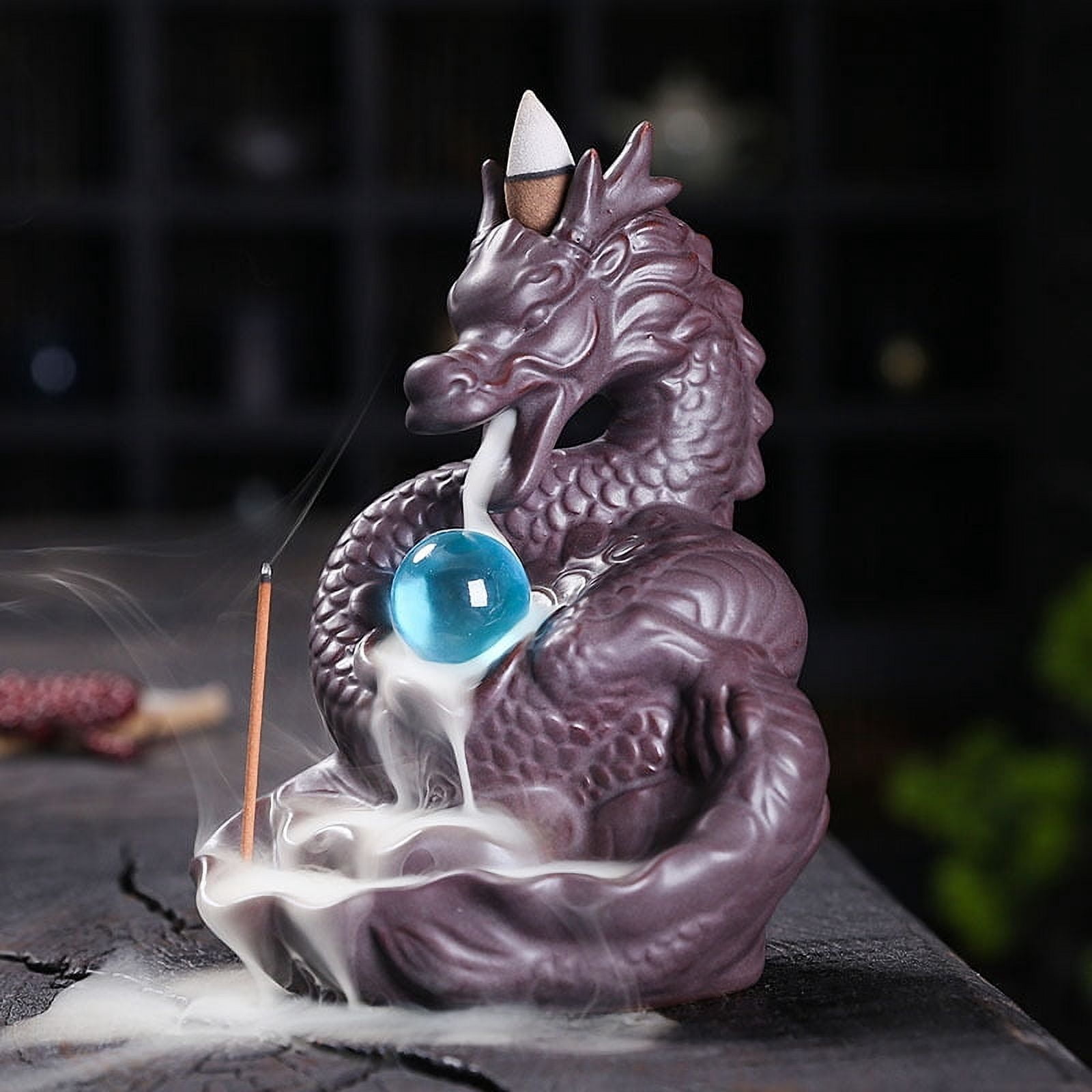 Purple Sand Incense Burner Classic Waterfall Backflow Aromatherapy Holder Creative Dragon Playing Ball Incense Burner Handicrafts