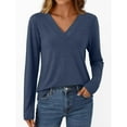 thumbnail image 2 of DailyTrove Women's V-Neck Long Sleeve Relaxed Fit Solid Top - Everyday Casual Wear,Navy,L, 2 of 6