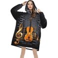 thumbnail image 4 of Note Guitar Print Oversized Blanket Hoodie, Wearable Blanket Adult For Women Men And Teenager, Super Soft Warm Flannel Fluffy Hooded Blankets Sweatshirt With Big Pocket, 4 of 8