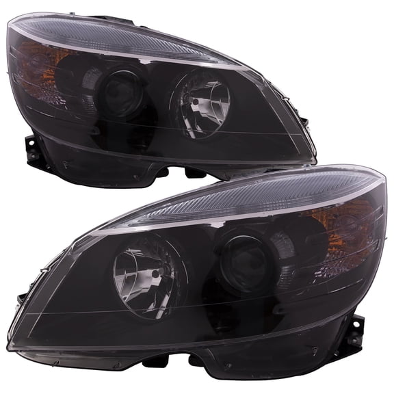 Headlights Set Halogen Black w/ Clear Lens Pair Fit For Mercedes C Class 2008-2011