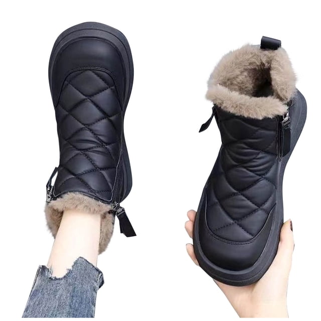 Zapatos de mujer moda informal, de felpa sólida, cálidos, botas de nieve, zapatillas para correr, botas vaqueras.