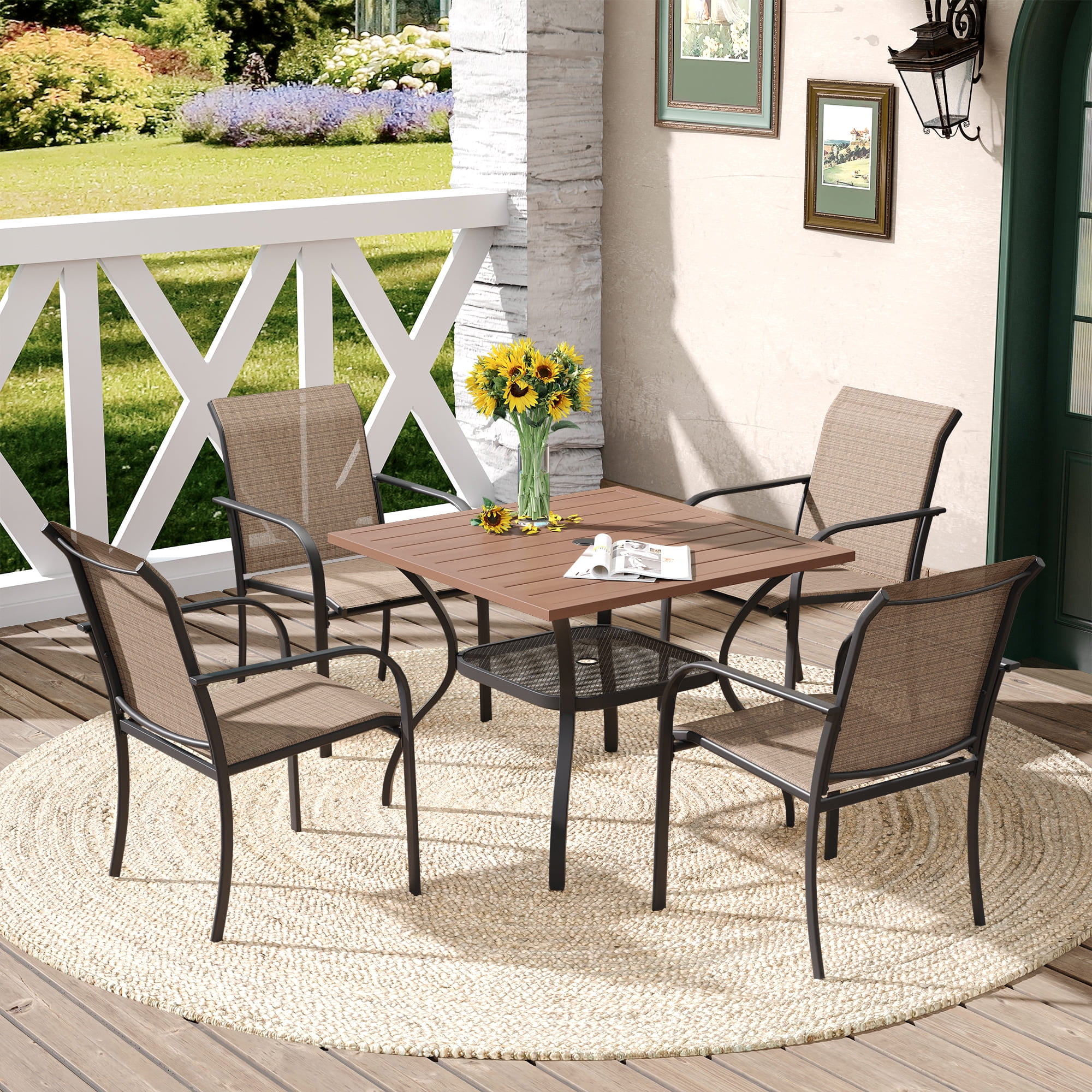 Vicllax Outdoor Dining Chair Patio Chairs Stacking Metal Modern for Deck Garden, Set of 4, Brown