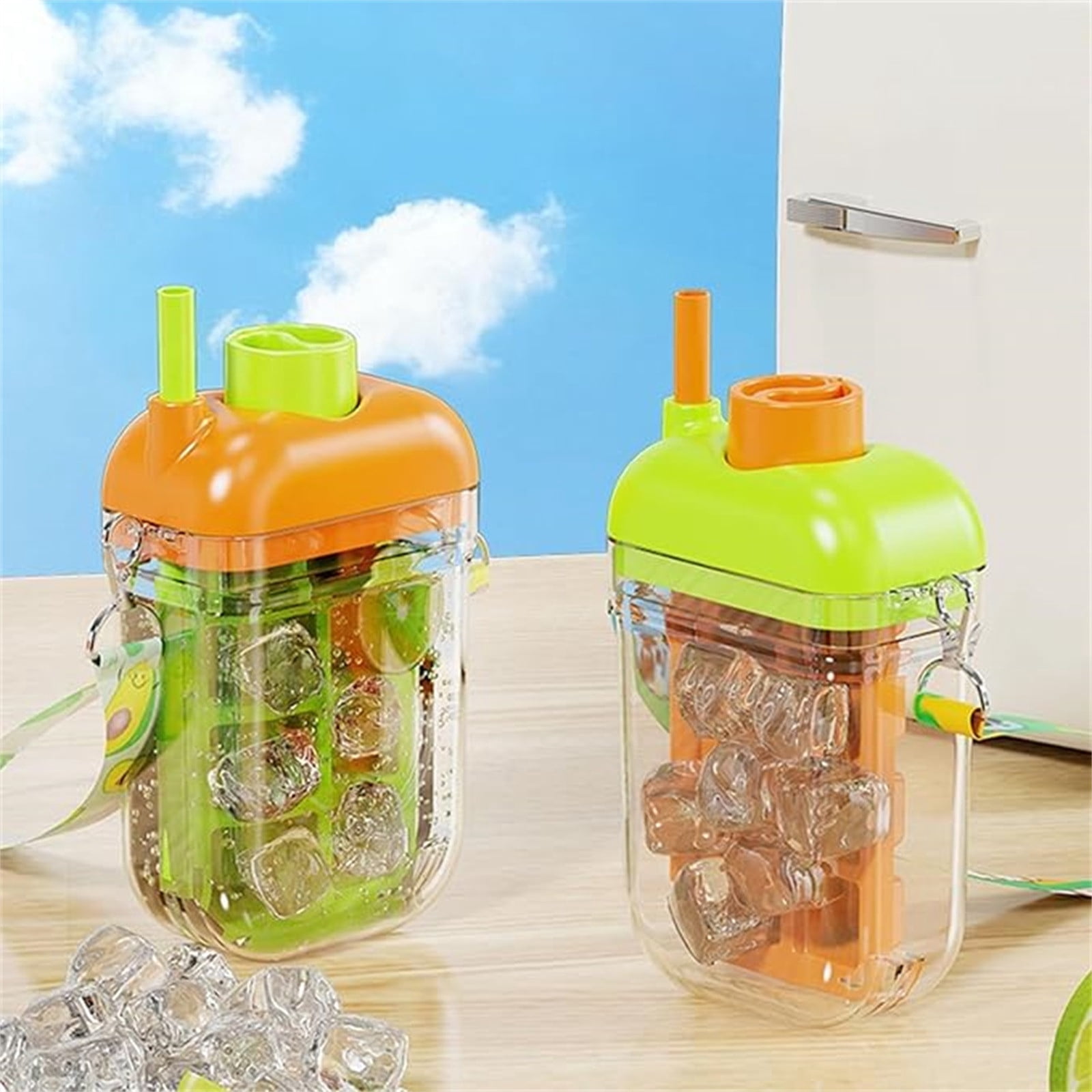 2 In 1 Ice Maker Water Bottle Portable Ice Cube Release Bottle One Press Leak Resistant Easy Clean Reusable Hydration Bottle Summer Drink Solution For Travel Camping Picnic Office Gym Outdoor Use