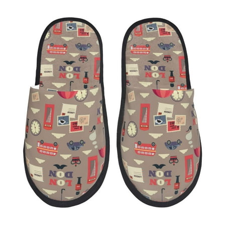 

Slippers for Women/Men - London Stamp Pattern Soft Plush Warm Slip-on Slippers House Slippers Indoor House Shoes