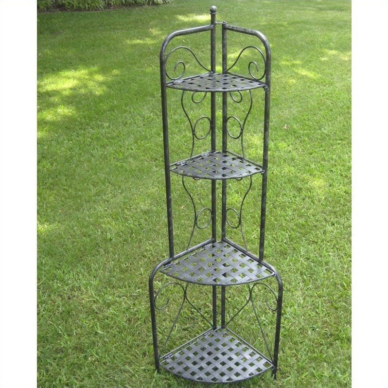 International Caravan Mandalay 4 Tier Iron Corner Bakers Rack in Black