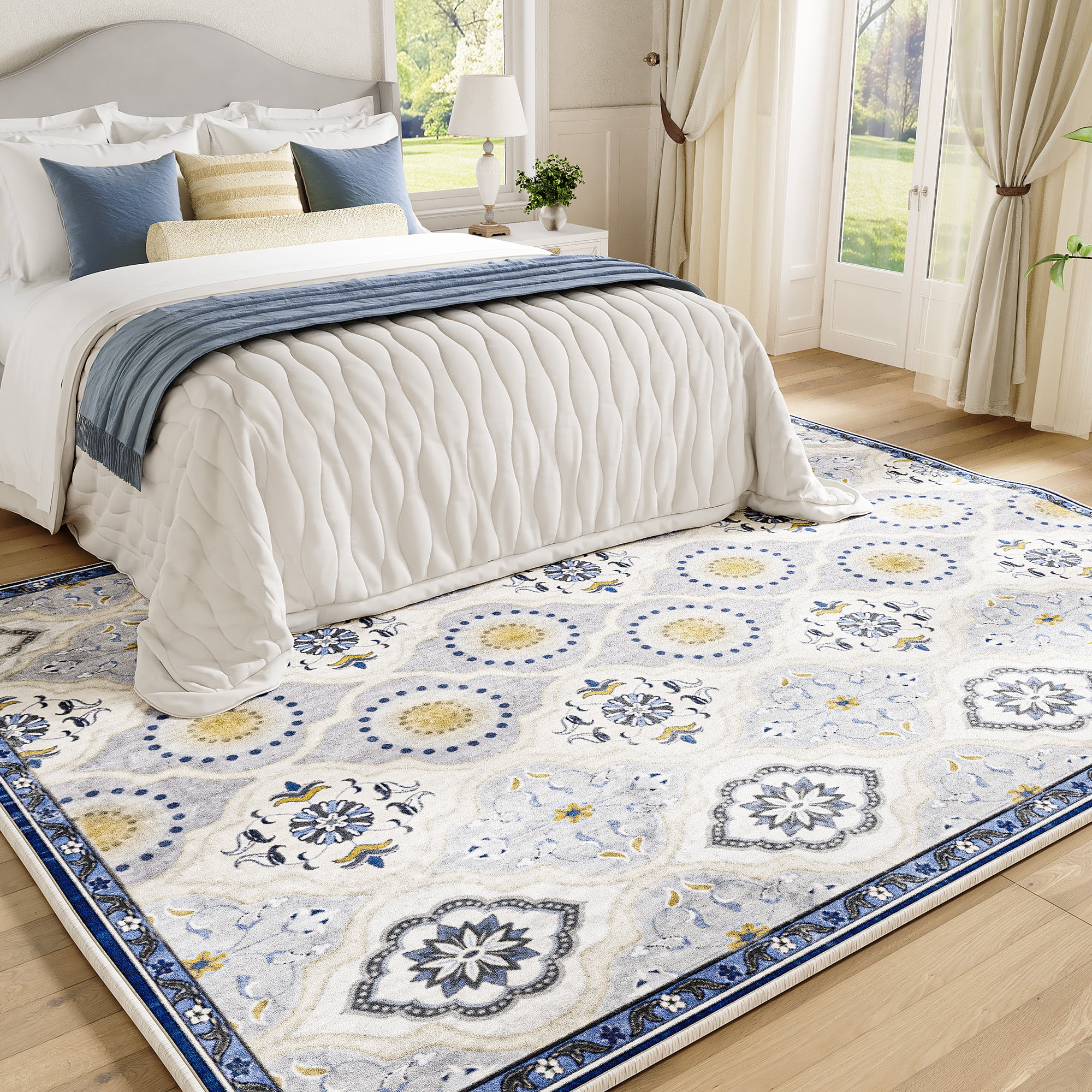 EnHomee Area Rugs for Living Room 5x7 Area Rugs Machine Washable Area Rugs Vintage Boho Indoor Area Rugs for Bedroom,Blue