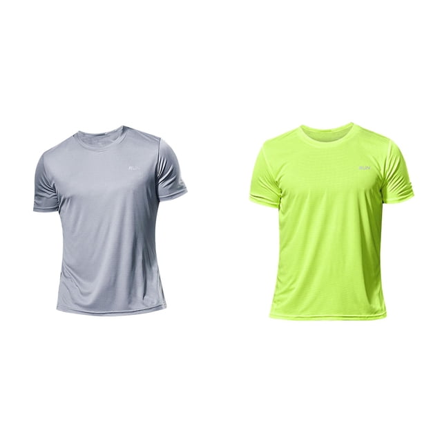 2 Pack(Grey 1PCS & Green 1PCS) Multipack T-Shirt Men Men's Sports Ice Silk Mens T-Shirts Loose Fitting Quick