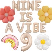 Nine Is A Vibe Birthday Decorations Groovy 9th Birthday Party Supplies Nine Balloon Rainbow Balloon Daisy Balloon Hippie Banner Boho Decor Retro Flower Daisy Decors for Nine Years Old Girl