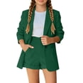 thumbnail image 2 of ZHOGXU Toddler Kids Girls Formal Outfit 2 Piece Long Sleeve Lapel Solid Color Button Down Coat Top And Shorts Fashion Comfortable Sets For Casual Daily Wear,Green,11-12 Years, 2 of 7