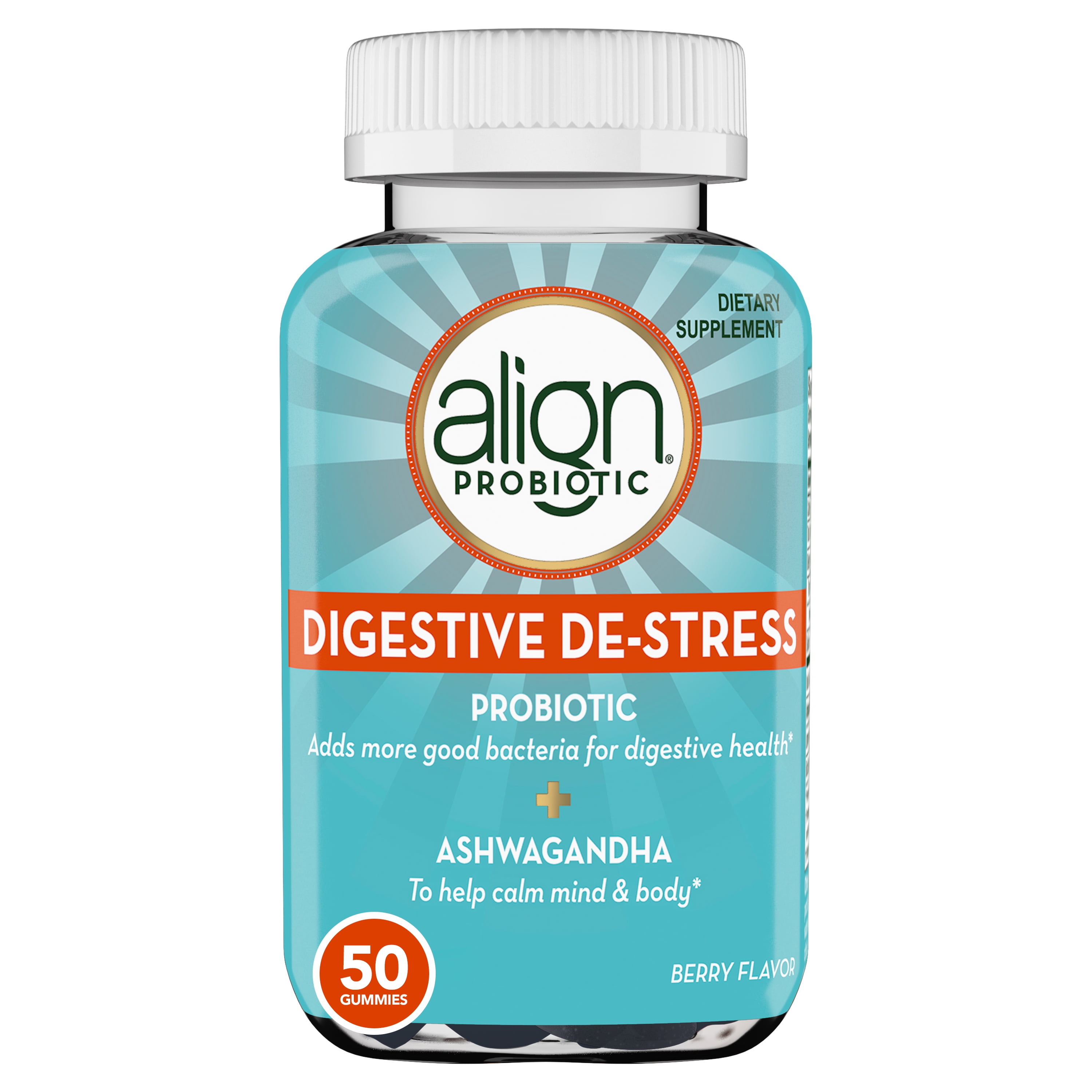 Align Probiotic, Digestive De-stress, Probiotic for Women and Men with Ashwagandha, Helps with a Healthy Response to Stress, Gluten Free, Soy Free, Vegetarian, 50 Gummies