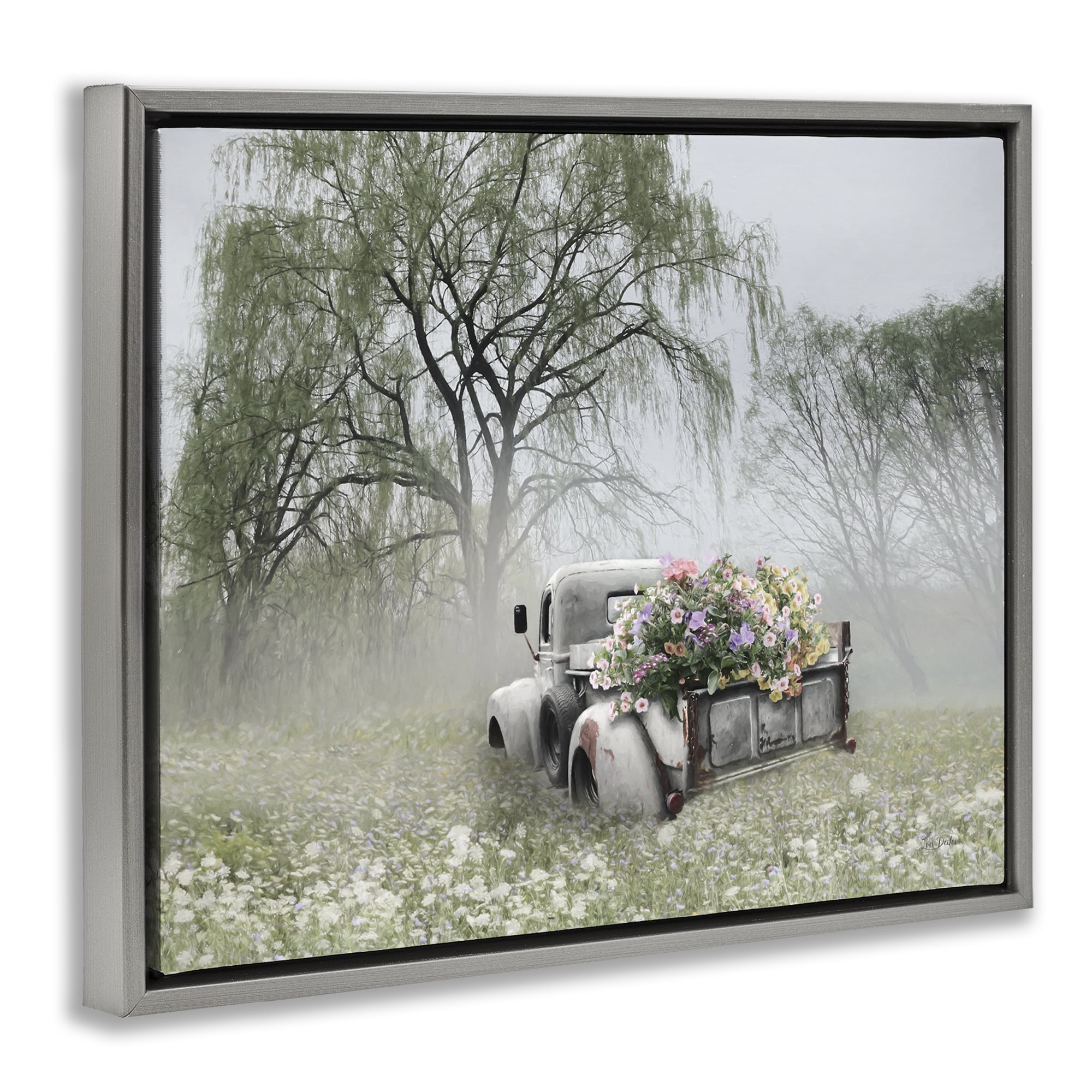 Stupell Industries Overgrown Floral Truck Plants & Flowers Photography Gray Floater Framed Canvas Art Print Wall Art, 31 x 25