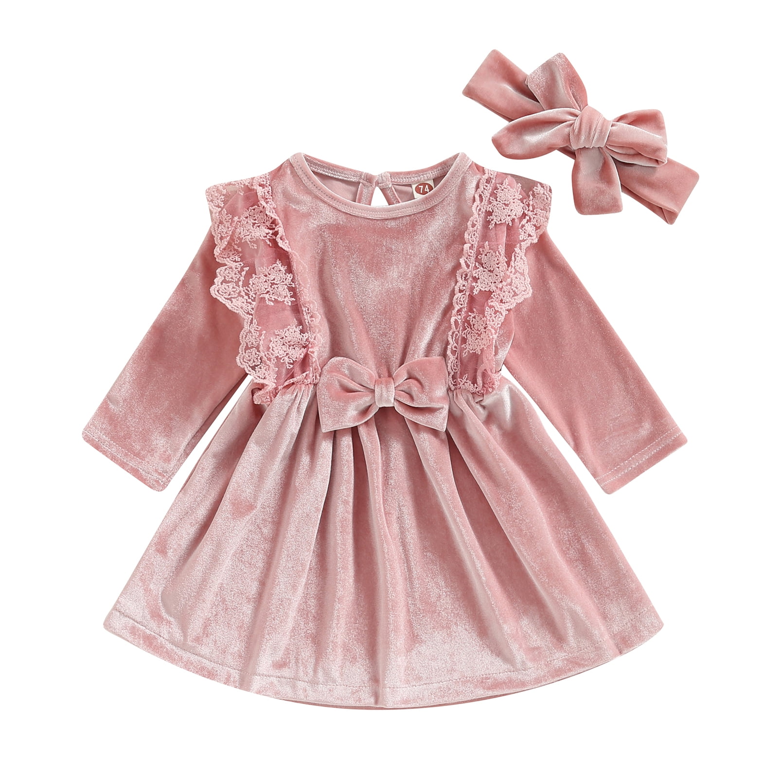 Blotona Toddler Baby Girl Velvet Dress Fall Winter Ruffle Pleated Dress