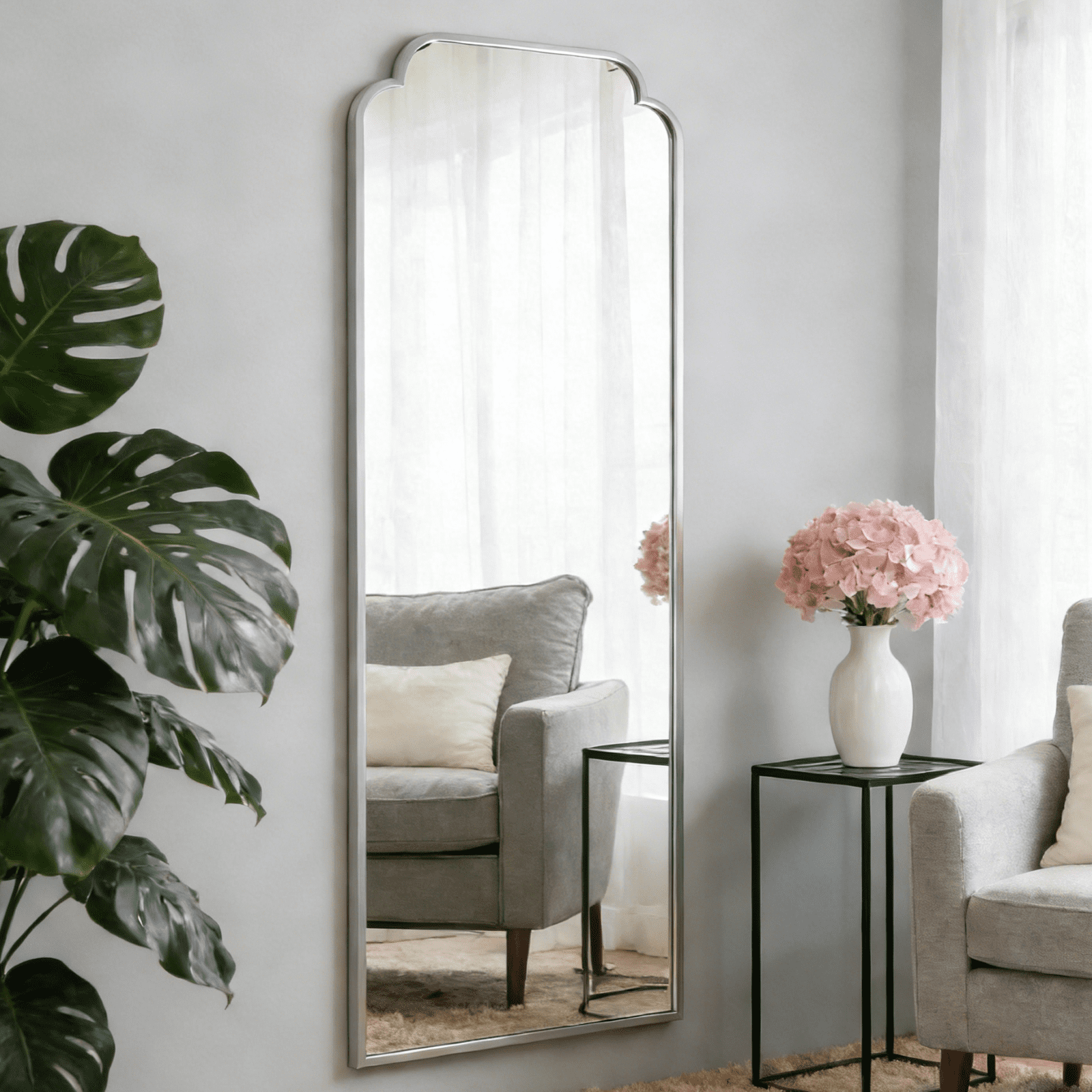 GRAHMCY 69"x25" Arched Full Length Foor Mirror Wall-Mounted Mirror with Deep Frame, Silver