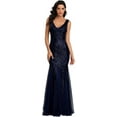 thumbnail image 1 of Sleeveless Double V-Neck Long Mermaid Sequin Formal Evening Dresses, 1 of 5