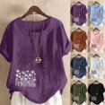 thumbnail image 5 of qucoqpe Women's 2026 Spring Summer Fashion Floral Printed Crewneck Short Sleeve Casual Button Up T-Shirts Loose Tee Blouse Tops, 5 of 5