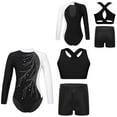 thumbnail image 5 of Nyeemya Girls 3 Piece Gymnastics Outfit Kids Dance Leotard Sparkle Long Sleeve Unitard With Vest Top White 6, 5 of 6