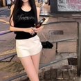 thumbnail image 2 of Women’s Y2K Rhinestone Letter Tank Top, Slim Fit Sleeveless Camisole, Stretch Casual Layering Top, 2 of 6