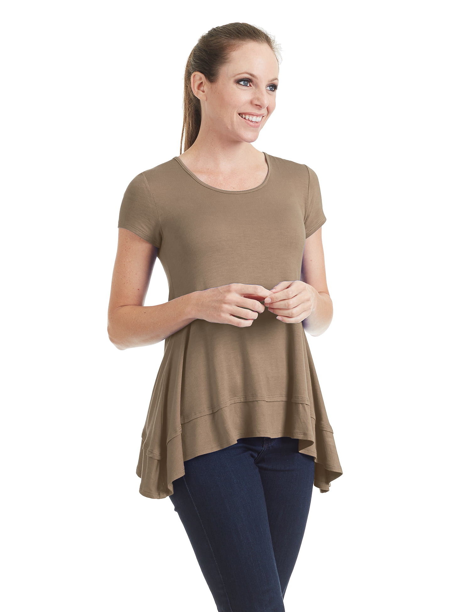 WT1189 Womens Short Sleeve Double Layer Tunic Top S Taupe - Walmart.com