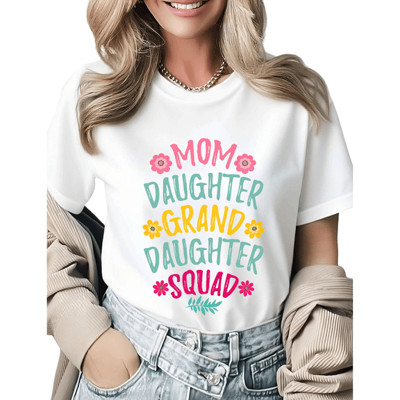Mother's Day Gift For Grandma Mom Daughter Squad Graphic Tees Womans T shirt Black/White S-5XL Tops