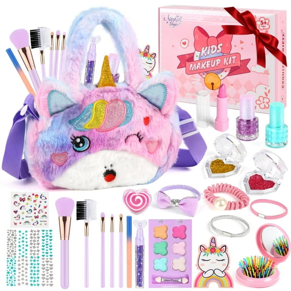 Flooyes Washable Unicorn Makeup Girls Toys - Girls Makeup Kit for Kids Make up Set Real Makeup for Kid Little Girls Toddlers Children Princess Birthday Christmas Gifts Toys for 3-10 Years Old