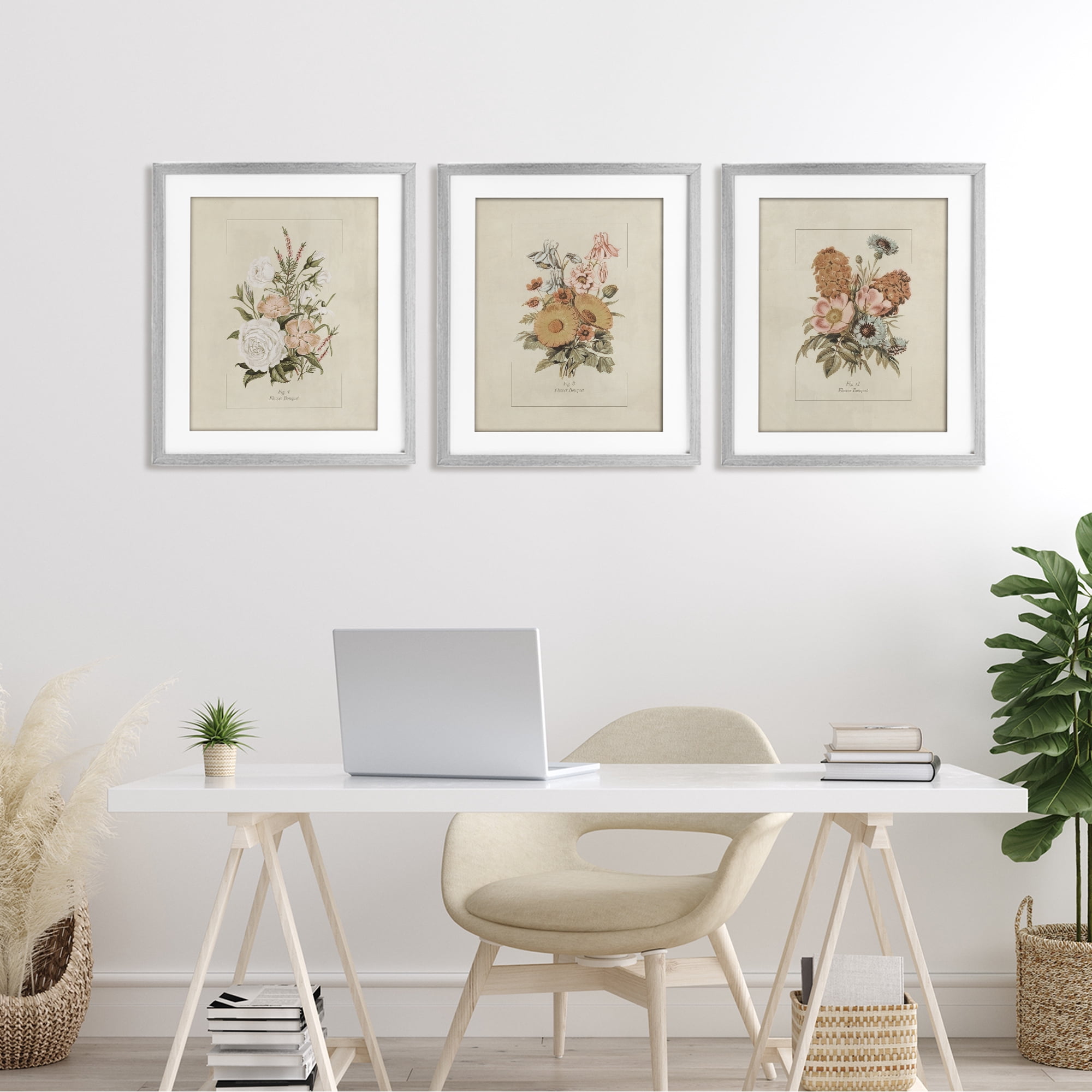 Stupell Industries Neutral Bouquet Studies 3 Piece Gray Framed Print Under Glass Set, design by Dan Meneely