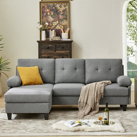 Tornama Linen Reclining L Shaped Sectional Sofa, Light Gray