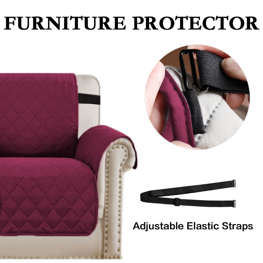 PrimeBeau Sofa Slipcover for Dogs Pets&Kids, Durable Pet Cover for Sofa with Elastic Strap(91" x 84", Burgundy/Tan)