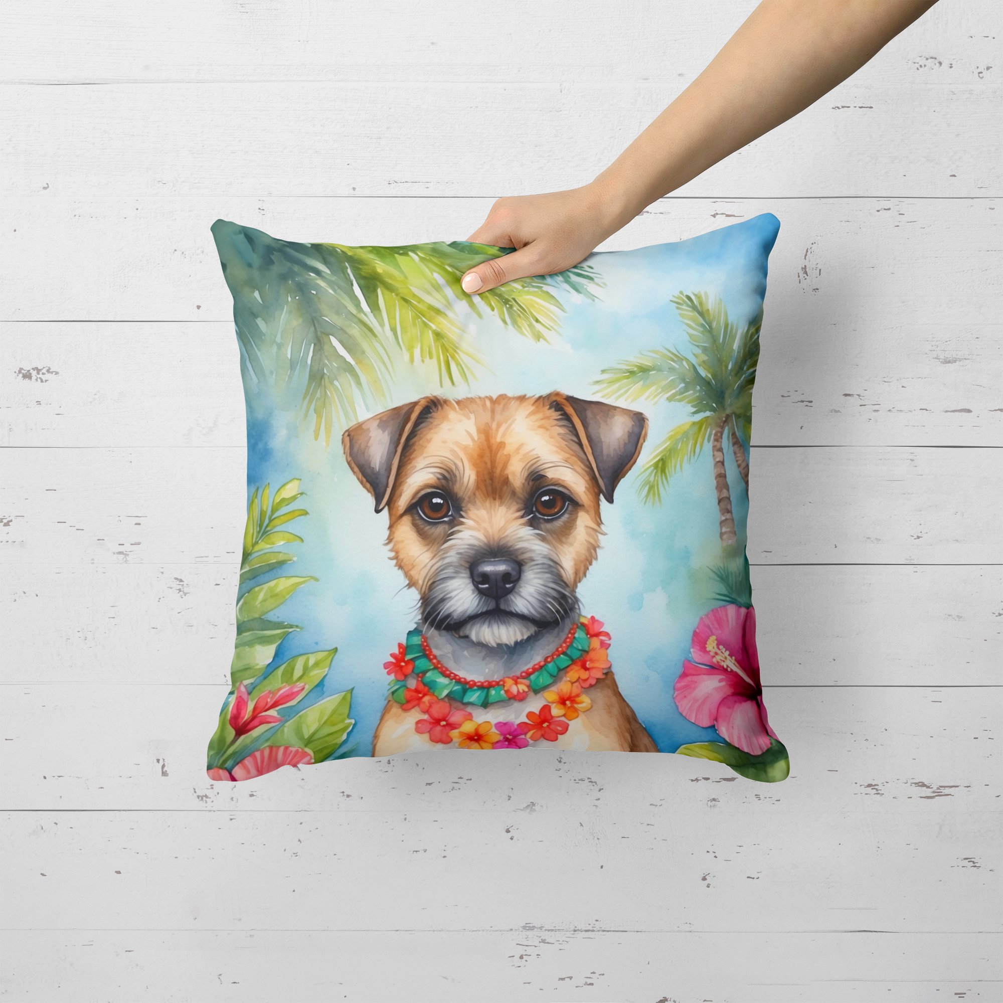 Border Terrier Luau Throw Pillow 18 in x 18 in