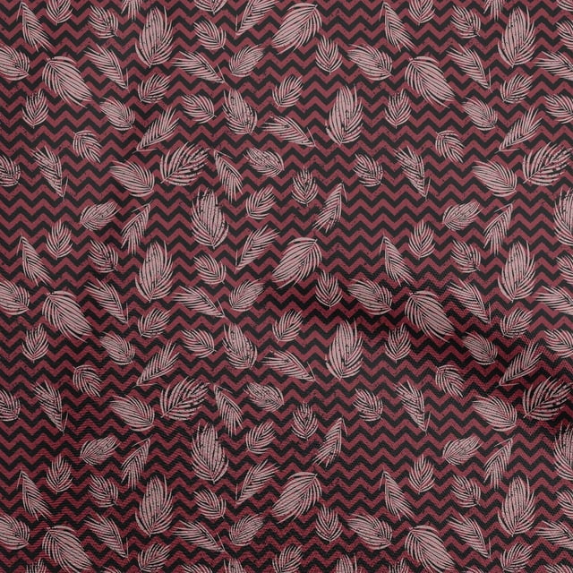 oneOone Silk Tabby Maroon Fabric Leaf With Chevron Craft Projects Decor Fabric Printed By The Yard 42 Inch Wide