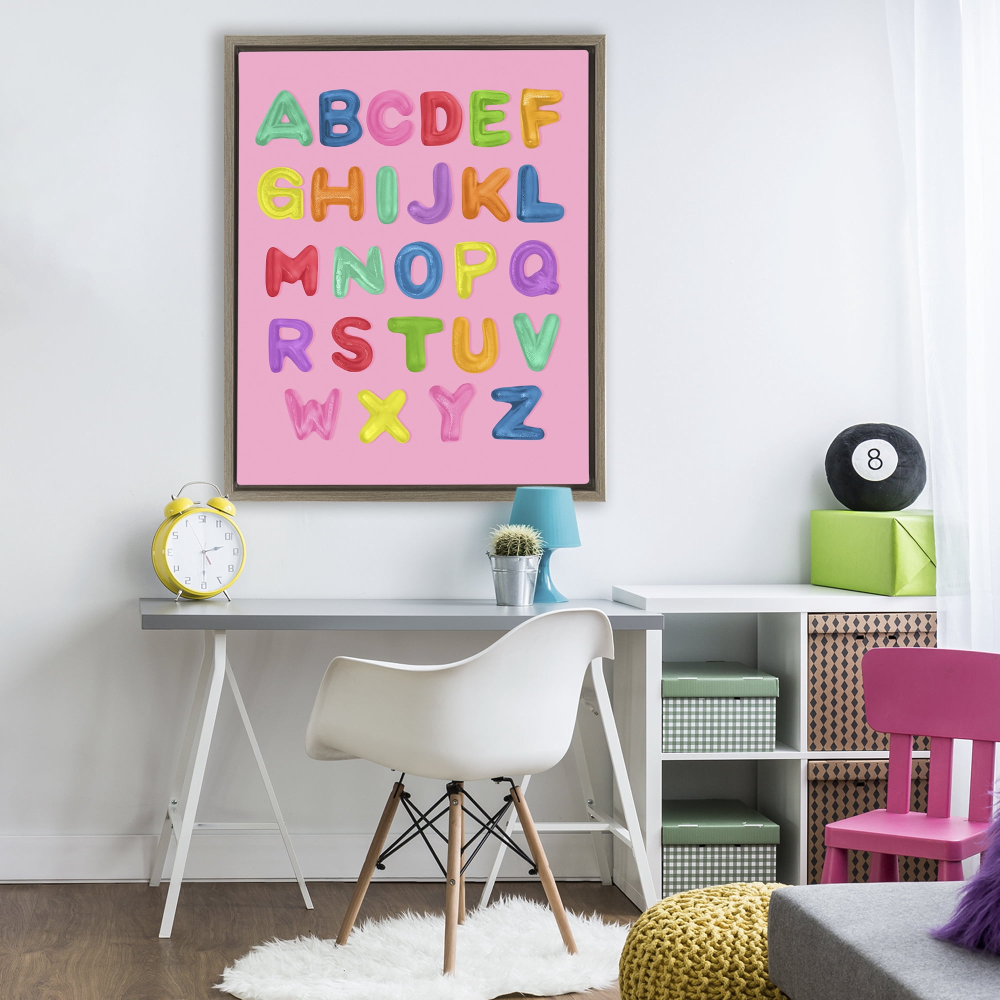 Stupell Industries Gummy Alphabet over Pink Brown Framed Floater Canvas Wall Art, design by LISH Creative