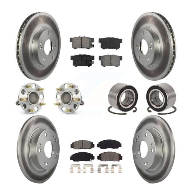 Transit Auto Roulements de Moyeu de Roue avant Arrière avec Rotors de Frein à Disque Enduits et Kit de Tampons Semi-Métalliques (10 Pcs) pour Voiture Acura CSX - Côté Gauche Droit (Conducteur Passager) KBB-108014