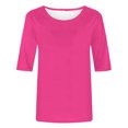 thumbnail image 5 of Jewelreauty Half Sleeve Round Neck Shirts Women Casual Loose Solid Color T-Shirts Summer Basic Tee Tunic Tops (M, Hot Pink), 5 of 5