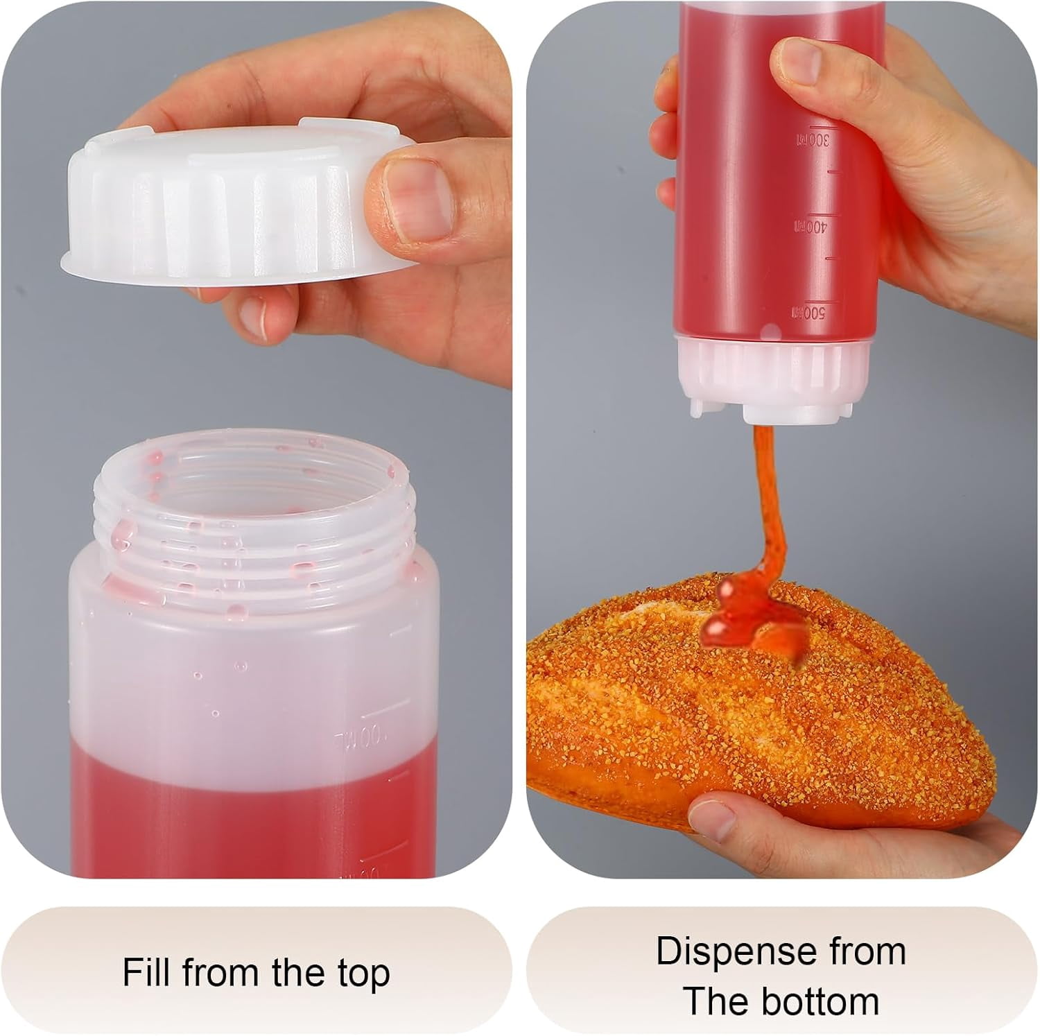 4 Pcs Refillable Squeeze Bottles 20 oz Large Condiment Bottle Inverted Plastic Tip Sauce Dispenser for Sauces Ketchup Sour Cream Self Sealing Syrup Restaurants(White)