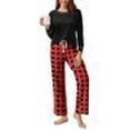 thumbnail image 2 of Ekouaer Womens Pajama Set 2 Piece Long Sleeve PJs with Plaid Pants Drawstring Elastic Waist Sleepwear Lounge Set, 2 of 5