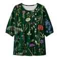 thumbnail image 5 of 3/4 Sleeve Tops for Women,floral Print Tshirts Round Neck Loose Fit 3/4 Sleeve Tops for Women Pleated Shirts Fall T Shirts Tunic Tops Graphic Fall Outfits for Women,Blackish Green,L, 5 of 5