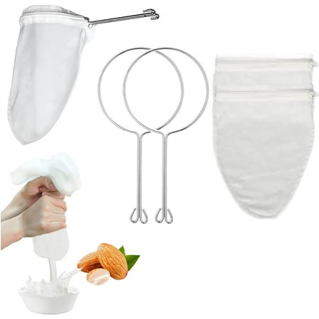 

2 Pak Ultra Fine Mesh Strainer Bag MODANU Reusable Food Grade Filter Zipper Bags with Stainless Steel Handle for Filter Coffee Tea Milk Juice Oil Medium
