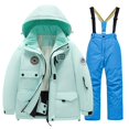 thumbnail image 4 of Coerni Boys Girls Thick Ski Suits Sets Outdoor Windproof Hooded Jacket Outwear with Bib Pants 2Pcs Outfits Fall Winter, 4 of 8