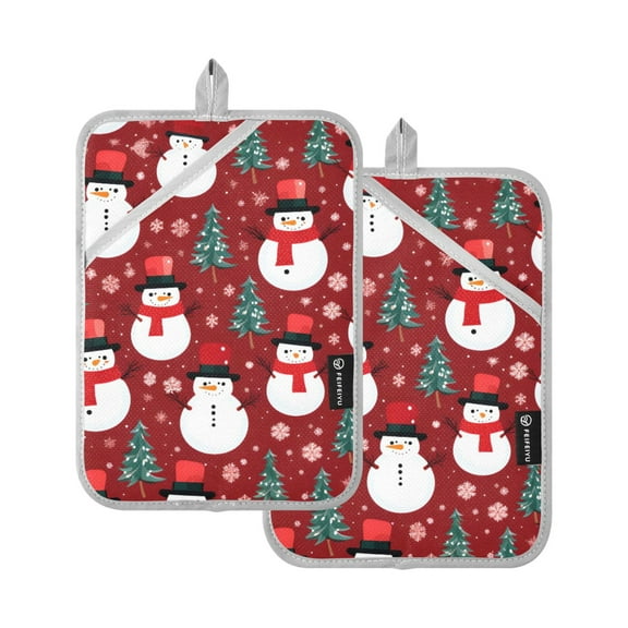 ALAZA Christmas Trees and Snowman Pot Holders Set of 2 Heat Resistant Kitchen Oven Mitts