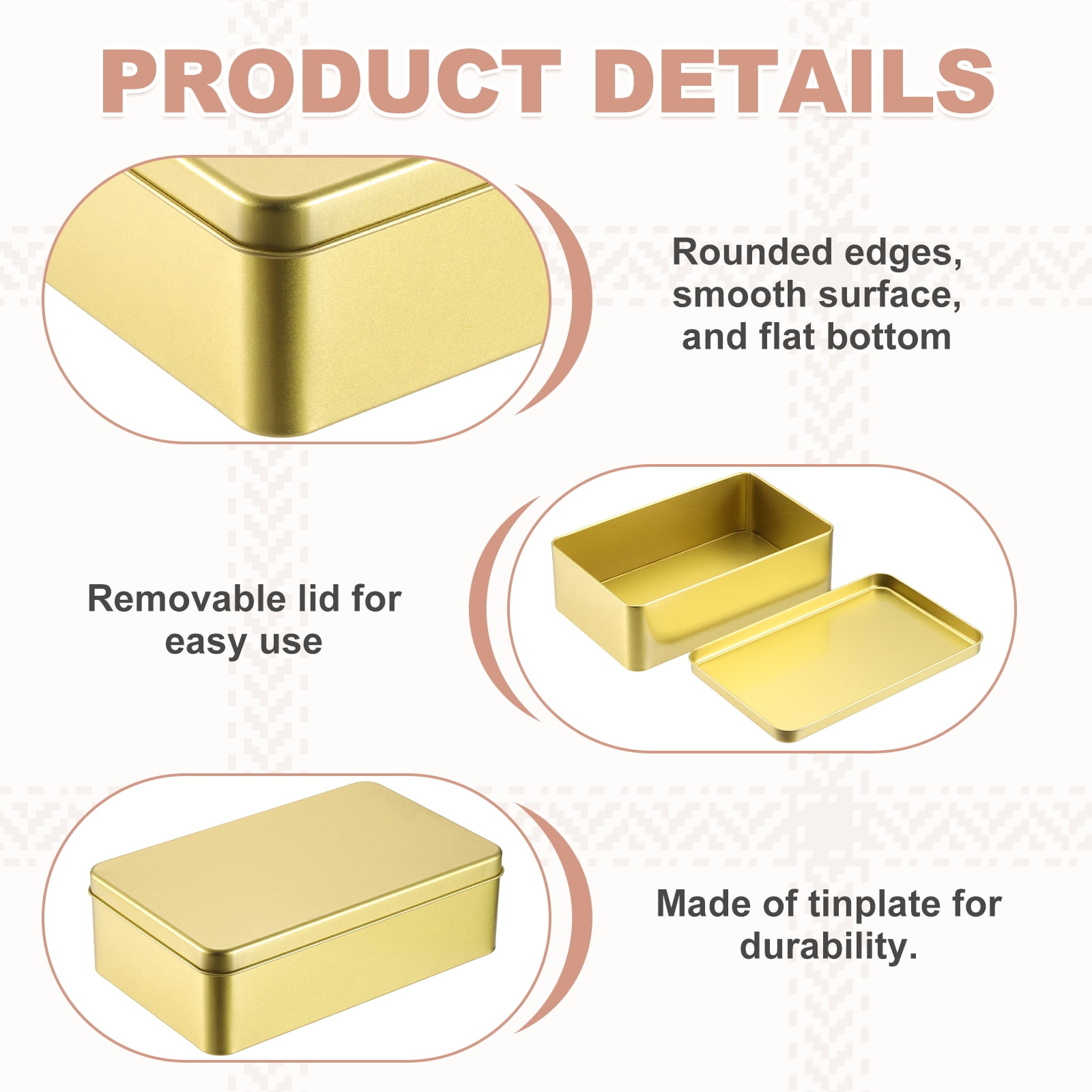 Uxcell 2Pack Metal Tin Box, 4.3x7.1x2.2 Rectangular Empty Tinplate Containers with Lids, for Home Organizer Candles Gifts Car Keys Crafts Storage, Light Gold
