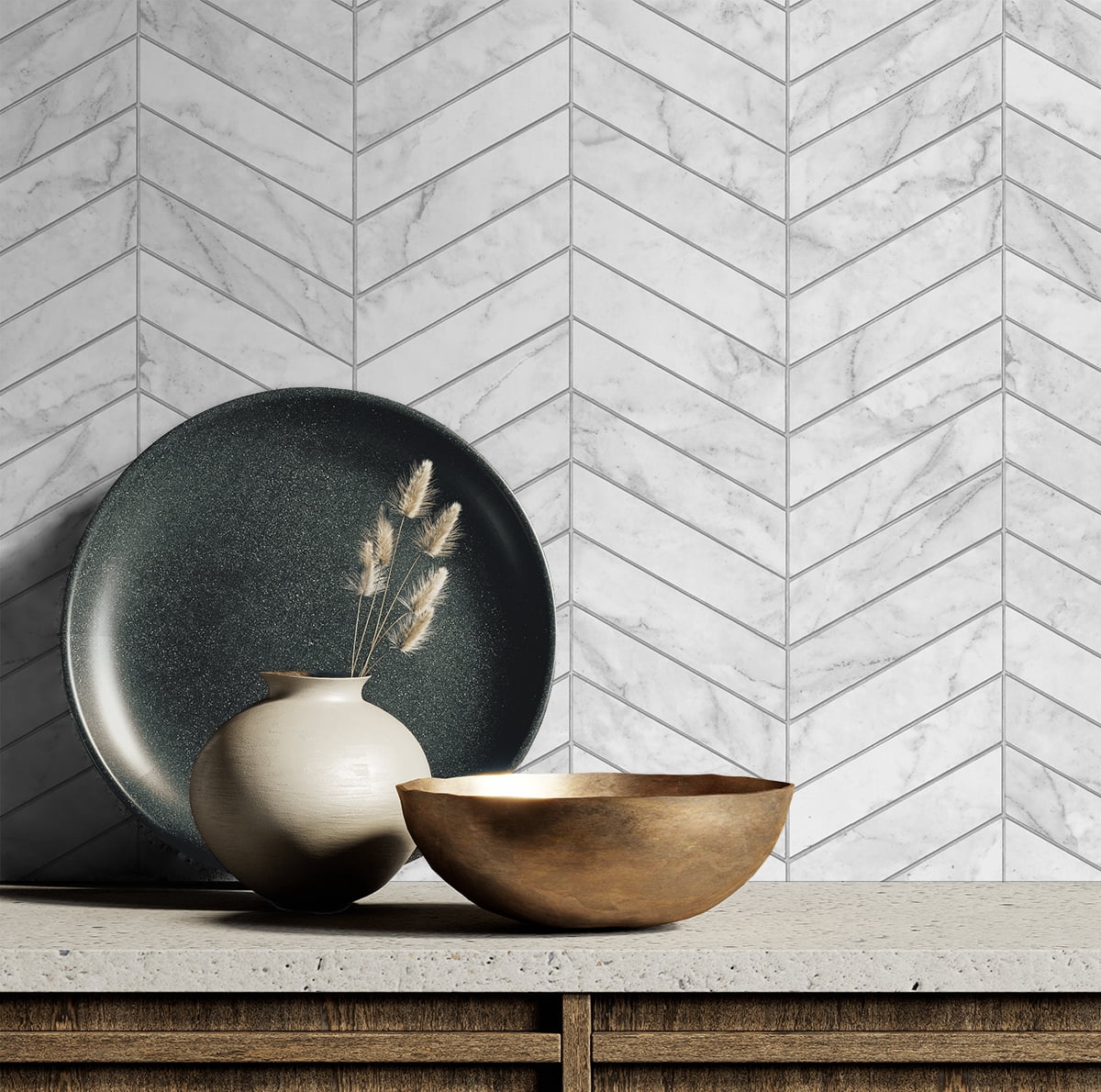 Lillian August Marbled Chevron Peel and Stick Wallpaper