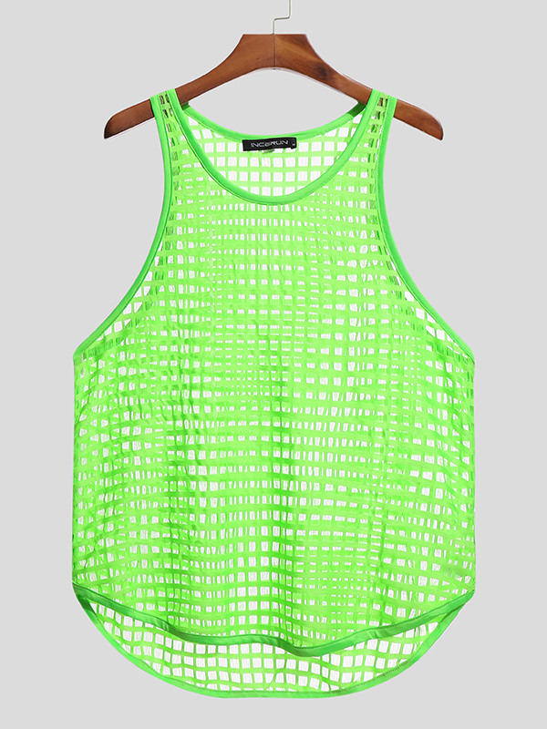 Men's Mesh Cutout Grid Sleeveless Sports Tank Tops